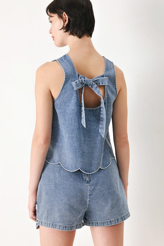 Floral Love Denim Top in light denim, view 6 — Soul Flow Apparel