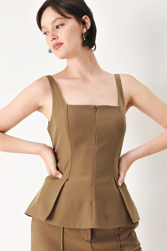 Rich Silhouette Woven Top in brown, view 1 — Soul Flow Apparel