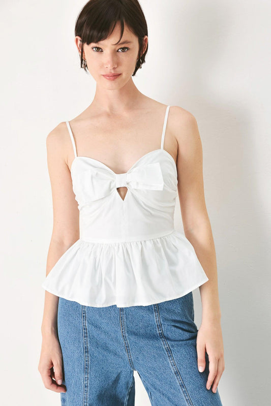 Sunset Bow White Woven Top, view 2 — Soul Flow Apparel