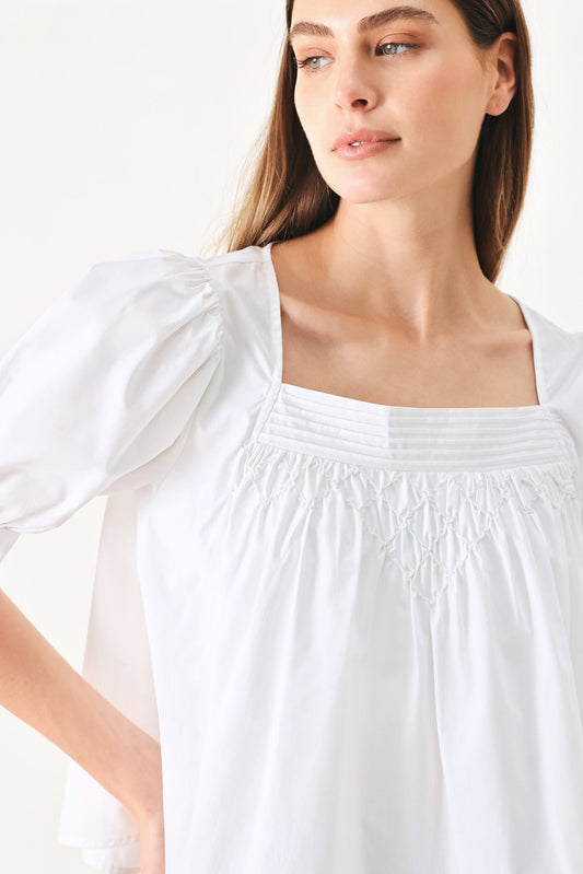 Pure Volume Woven Top in white, view 2 — Soul Flow Apparel