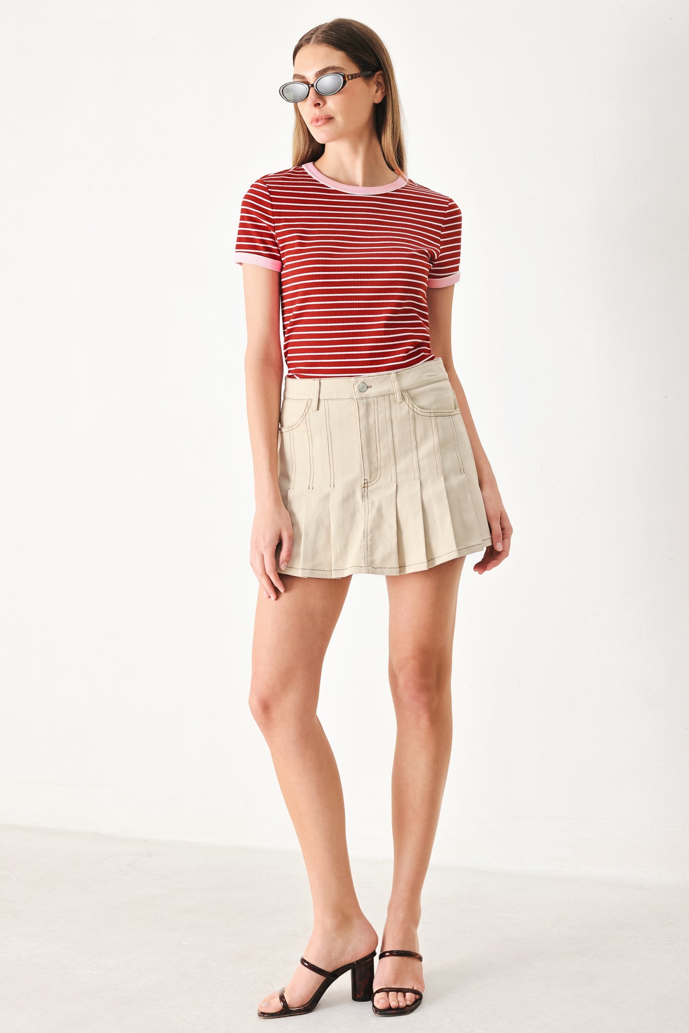 Sweet Daydream Strip Knit Top in red stripe pink, view 3 — Soul Flow Apparel