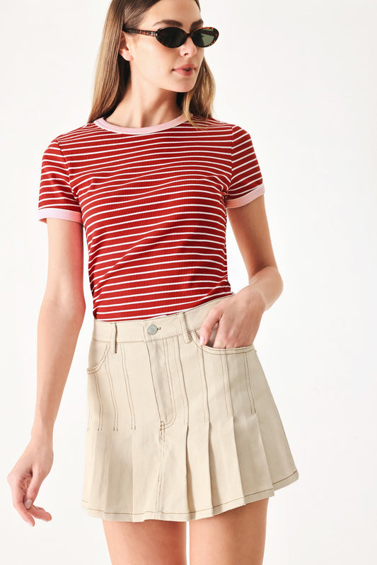 Sweet Daydream Strip Knit Top in red stripe pink, view 6 — Soul Flow Apparel