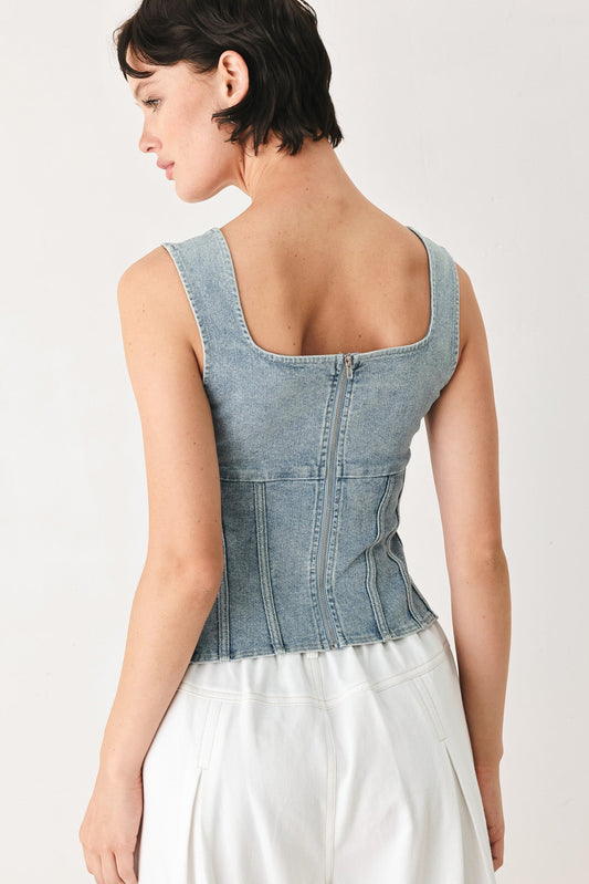 The Seabreeze Denim Top in light denim, view 3 — Soul Flow Apparel