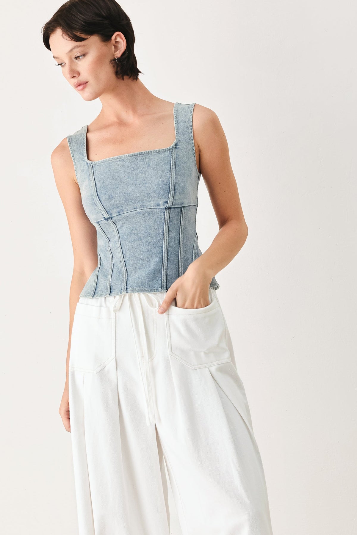 The Seabreeze Denim Top in light denim, view 4 — Soul Flow Apparel