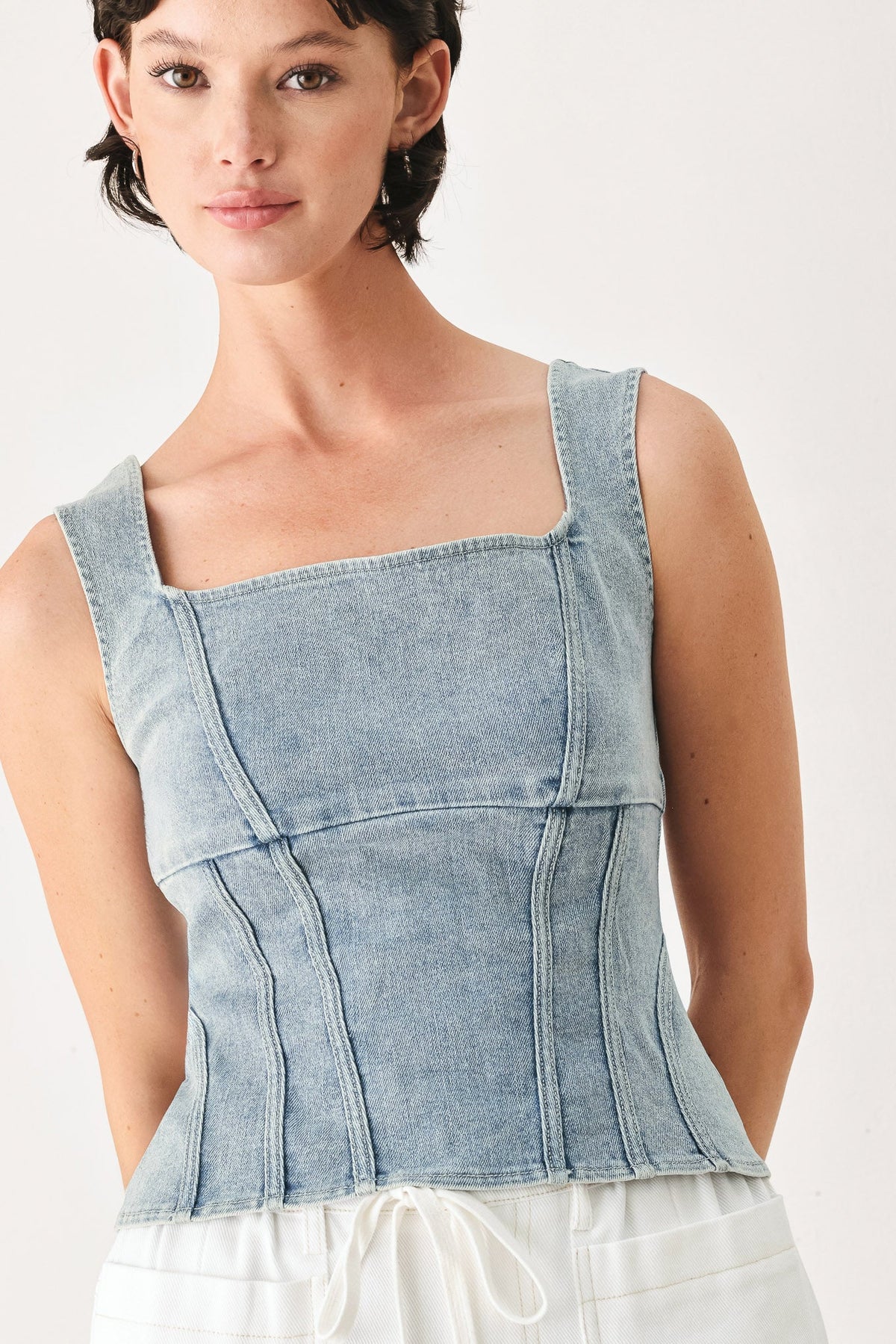The Seabreeze Denim Top in light denim, view 5 — Soul Flow Apparel