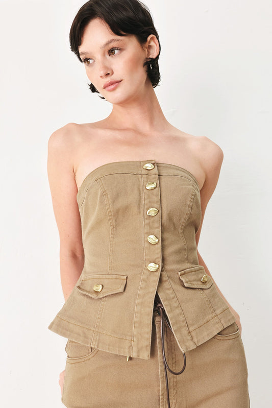 Sahara Soul Woven Tube Top in khaki, view 4 — Soul Flow Apparel