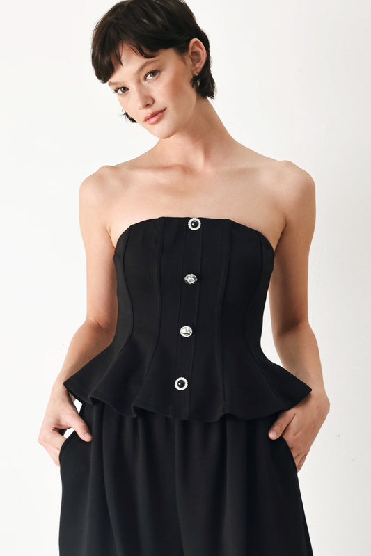 Black Tie Palazzo Knit Tube Top, view 1 — Soul Flow Apparel