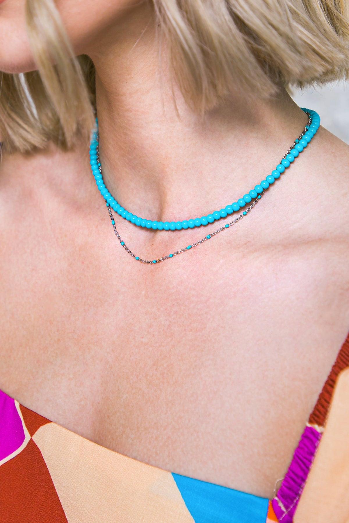 Kingman Turquoise Beaded Choker Necklace 16 Inch Made in Korea Southwest Style — Soul Flow Apparel