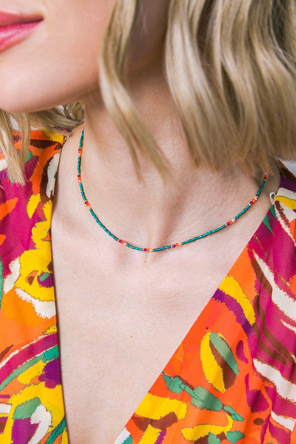 Boho Flex Green Southwest Turquoise Beaded Choker Necklace 16 Inch — Soul Flow Apparel