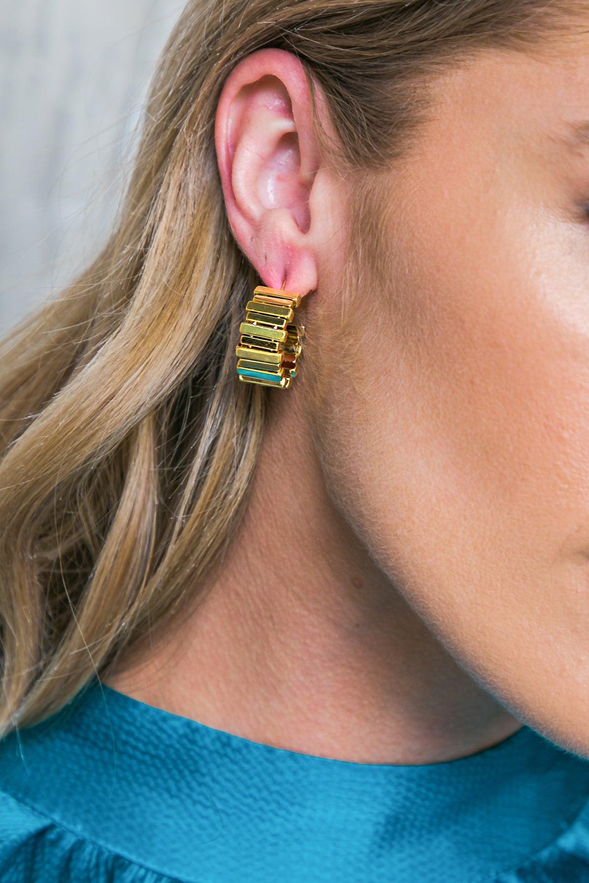 Dip Ribbed Stud Earrings Gold Plated Brass with Cubic Zirconia — Soul Flow Apparel