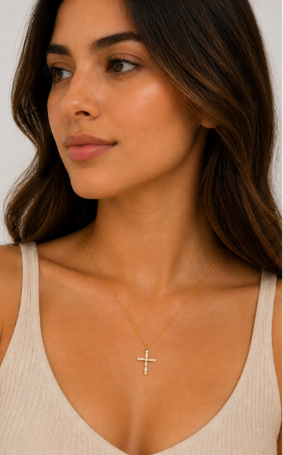 Gabriella Cz Cross Necklace in gold — Soul Flow Apparel