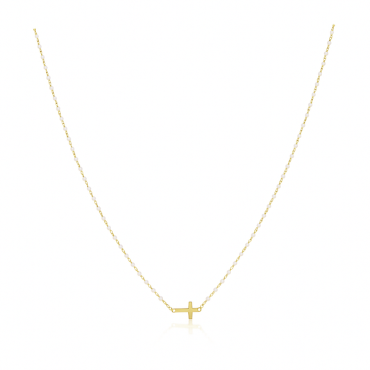 Elsa Side Cross Necklace White, view 10 — Soul Flow Apparel