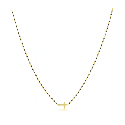Elsa Side Cross Necklace Black, view 11 — Soul Flow Apparel