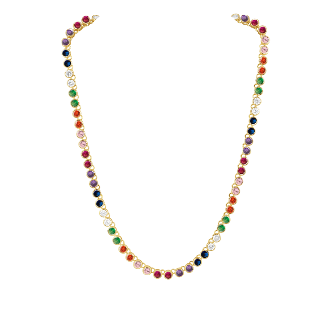Rainbow Bezel Tennis Necklace, view 38 — Soul Flow Apparel