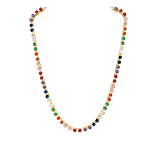 Rainbow Bezel Tennis Necklace, view 38 — Soul Flow Apparel