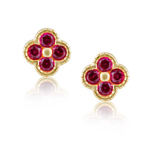 Gracie Cz Clover Studs Pink Sapphire, view 42 — Soul Flow Apparel