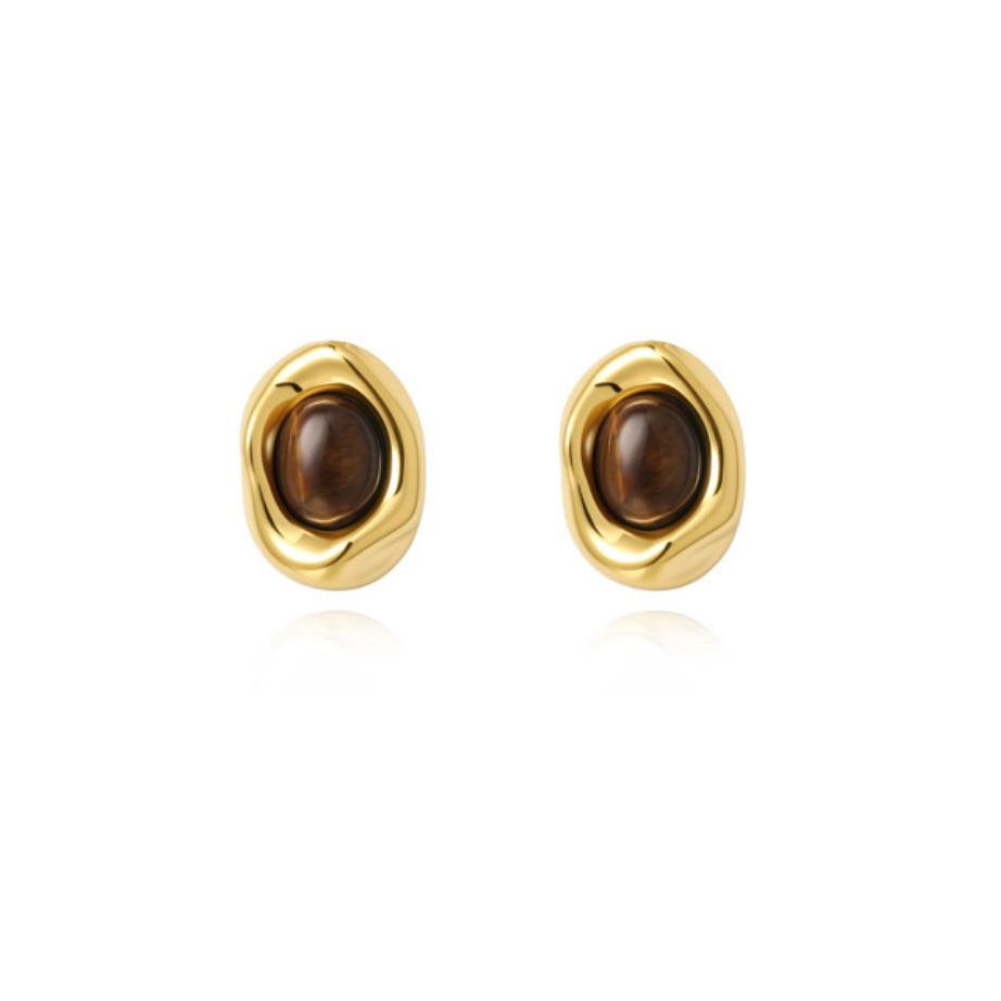 Saylor Tiger Eye Studs, view 6 — Soul Flow Apparel