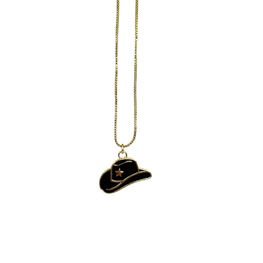 Black Enamel Cowboy Hat Necklace, view 5 — Soul Flow Apparel