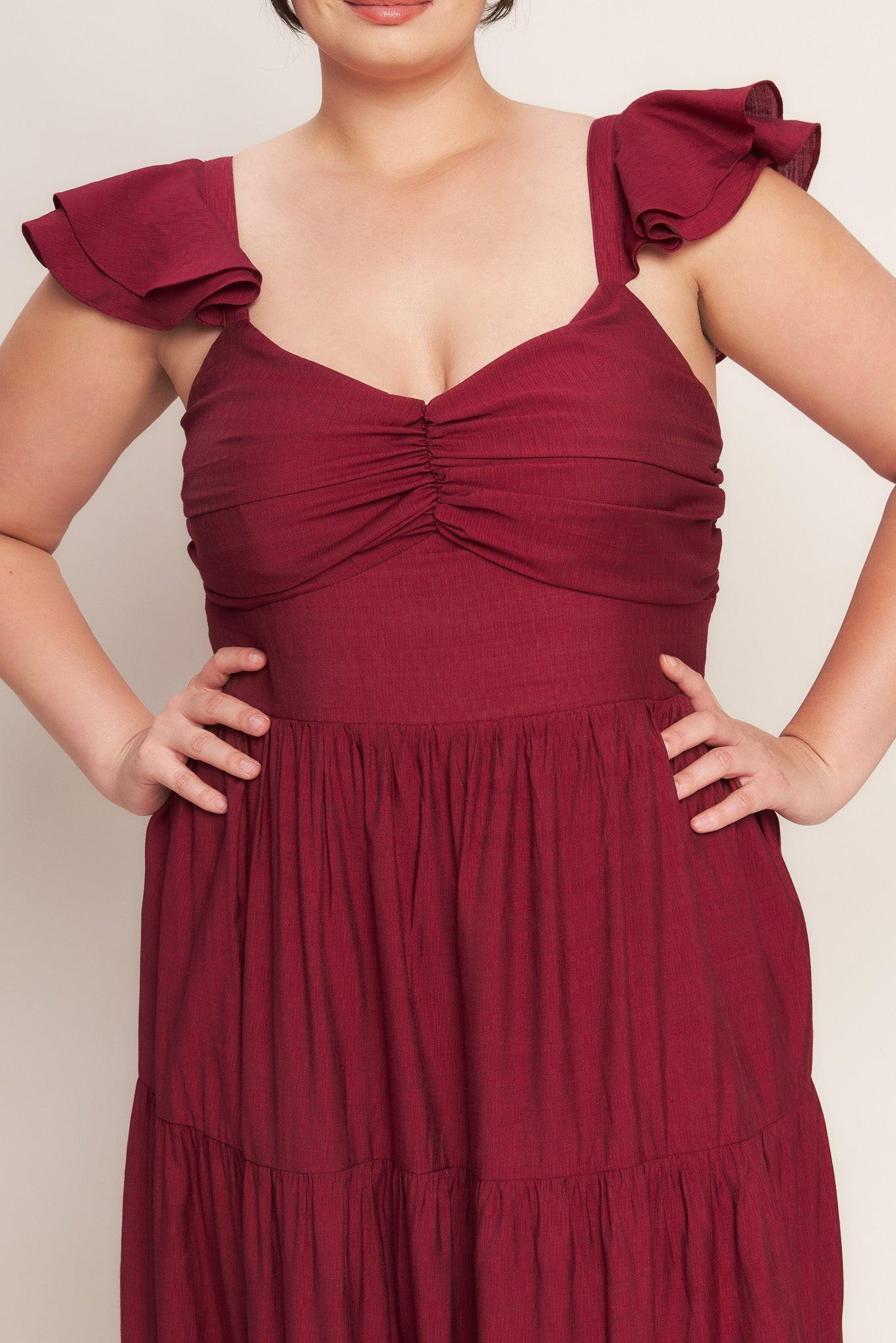 Summer Milk Deep Red Woven Maxi Dress, view 2 — Soul Flow Apparel