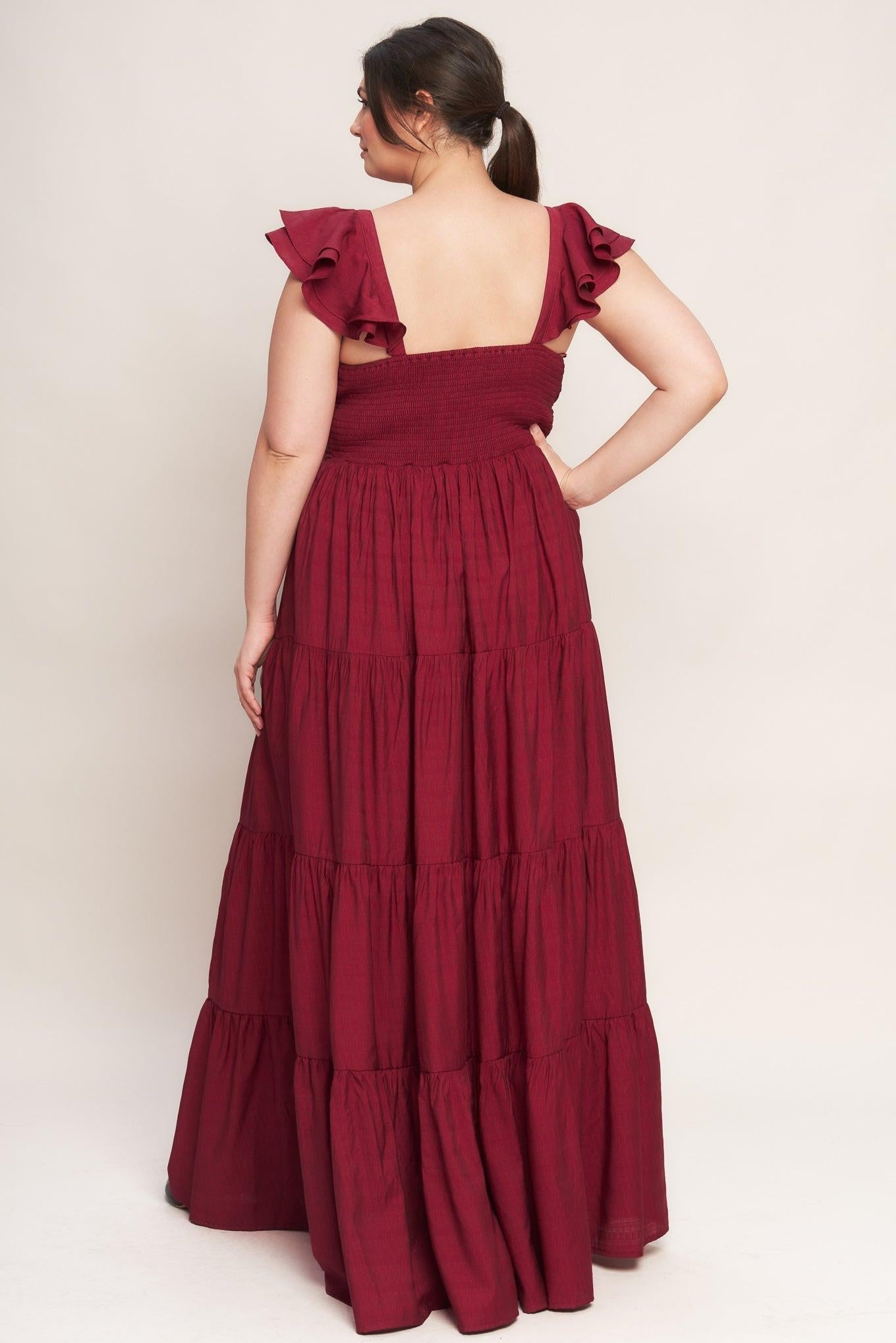 Summer Milk Deep Red Woven Maxi Dress, view 4 — Soul Flow Apparel