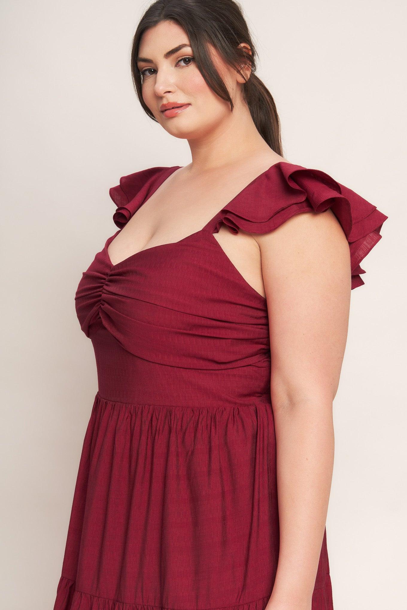 Summer Milk Deep Red Woven Maxi Dress, view 5 — Soul Flow Apparel