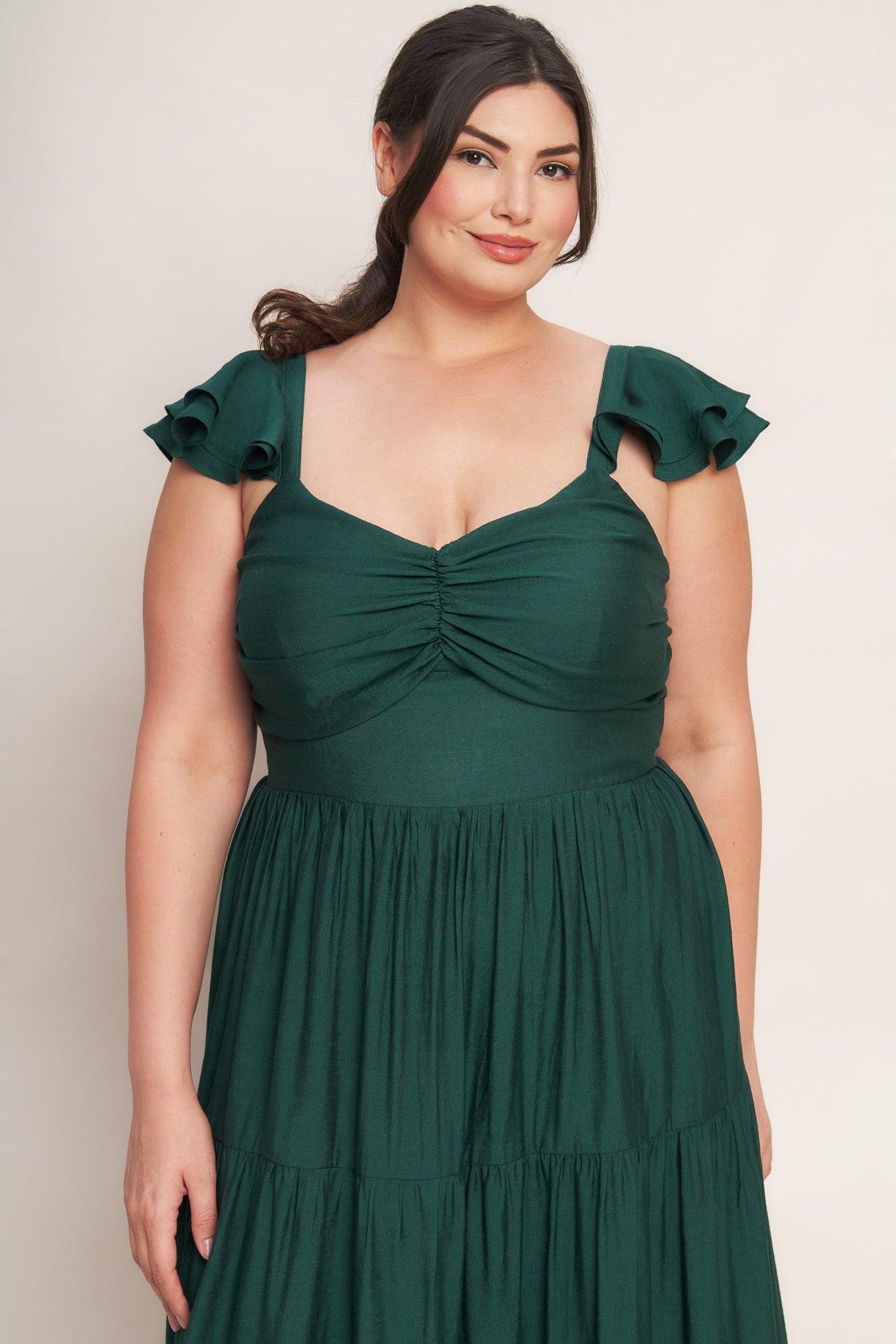 Summer Milk Forest Green Woven Maxi Dress, view 2 — Soul Flow Apparel