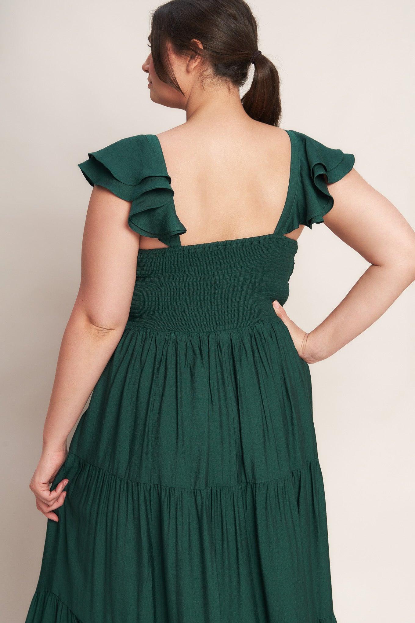 Summer Milk Forest Green Woven Maxi Dress, view 6 — Soul Flow Apparel