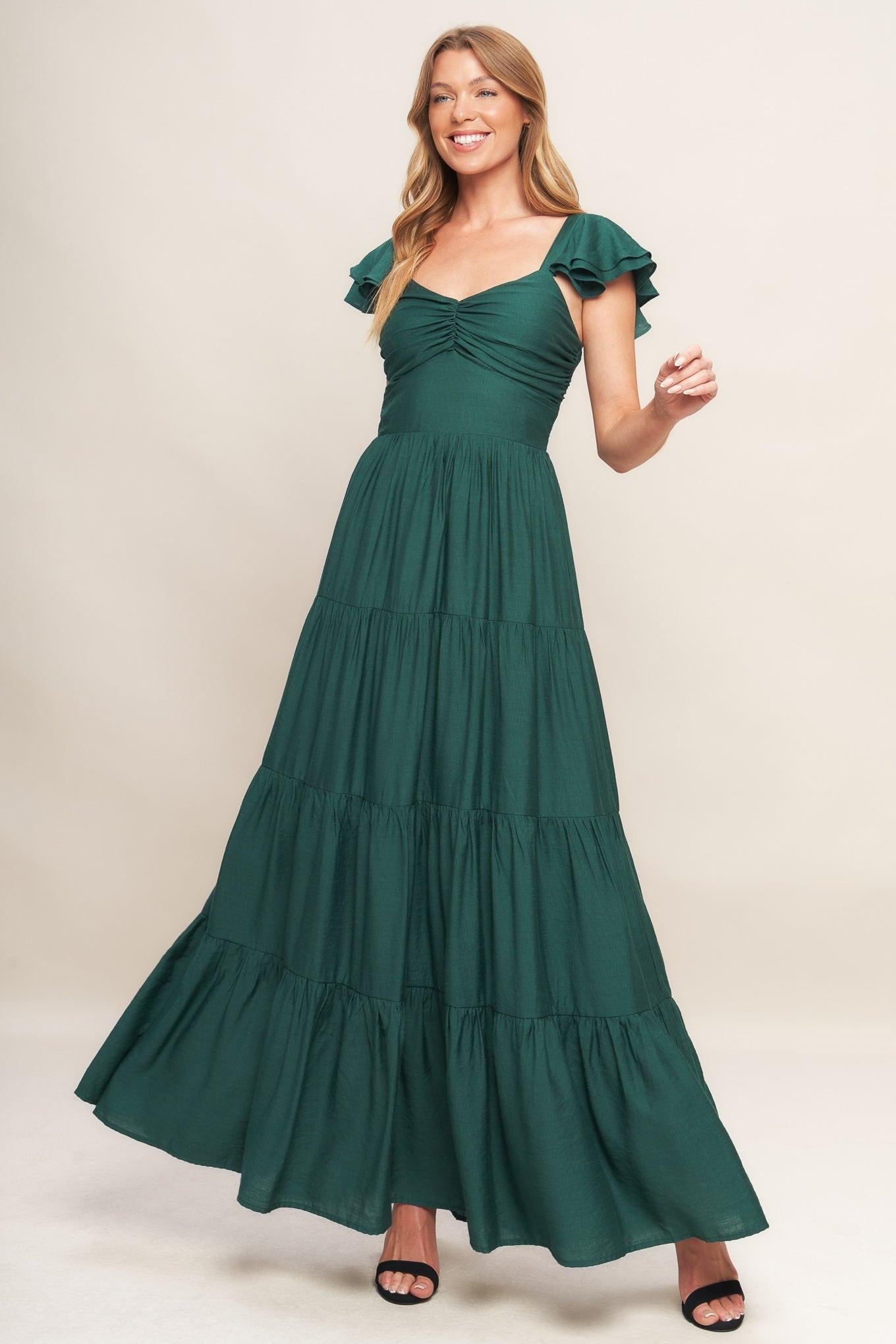 Summer Milk Forest Green Woven Maxi Dress, view 1 — Soul Flow Apparel