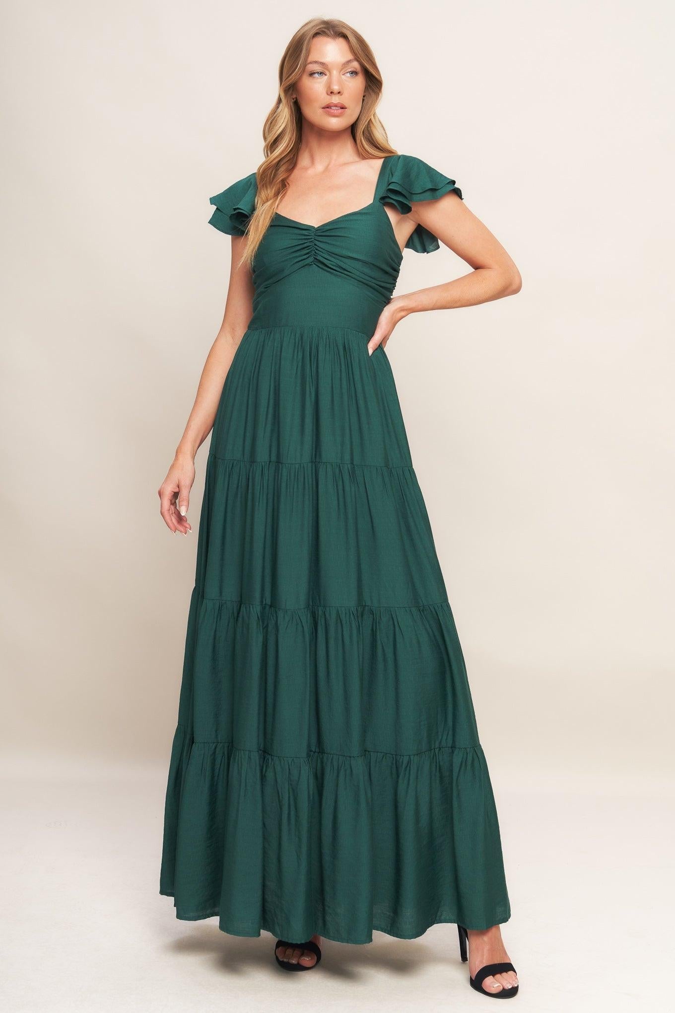 Summer Milk Forest Green Woven Maxi Dress, view 2 — Soul Flow Apparel