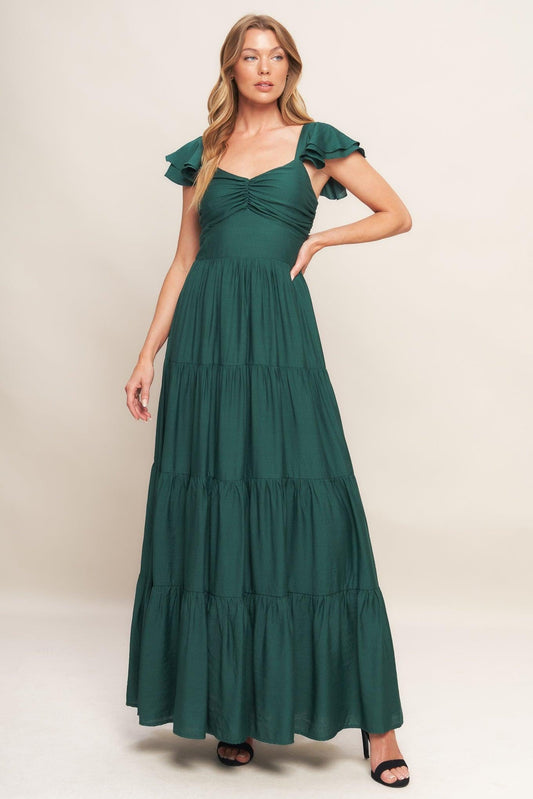 Summer Milk Forest Green Woven Maxi Dress, view 2 — Soul Flow Apparel