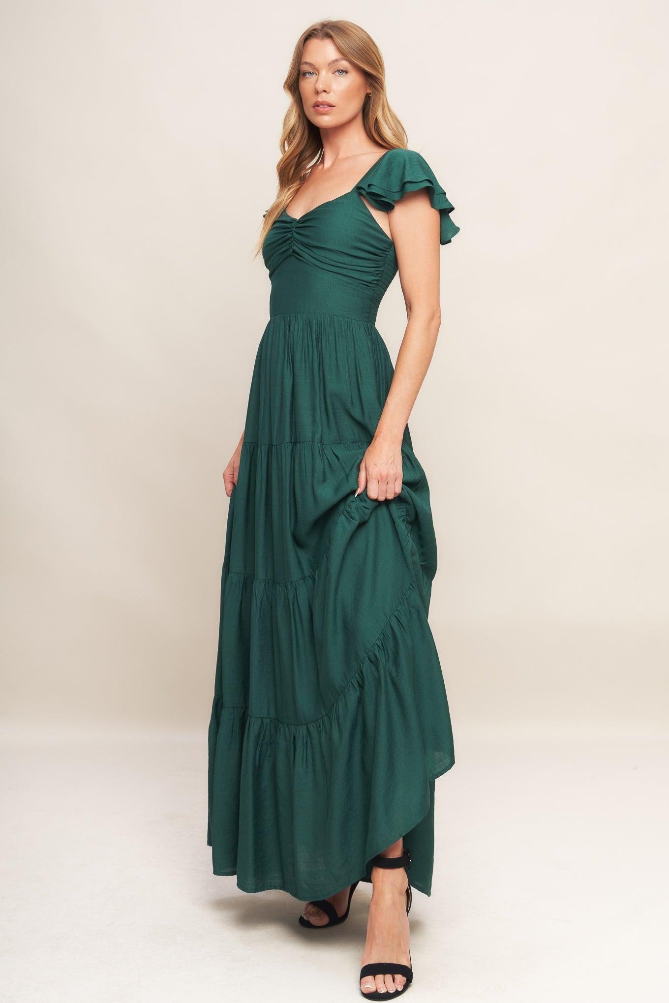 Summer Milk Forest Green Woven Maxi Dress, view 5 — Soul Flow Apparel
