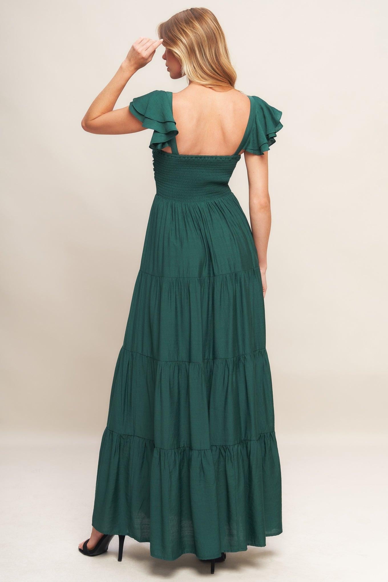 Summer Milk Forest Green Woven Maxi Dress, view 6 — Soul Flow Apparel
