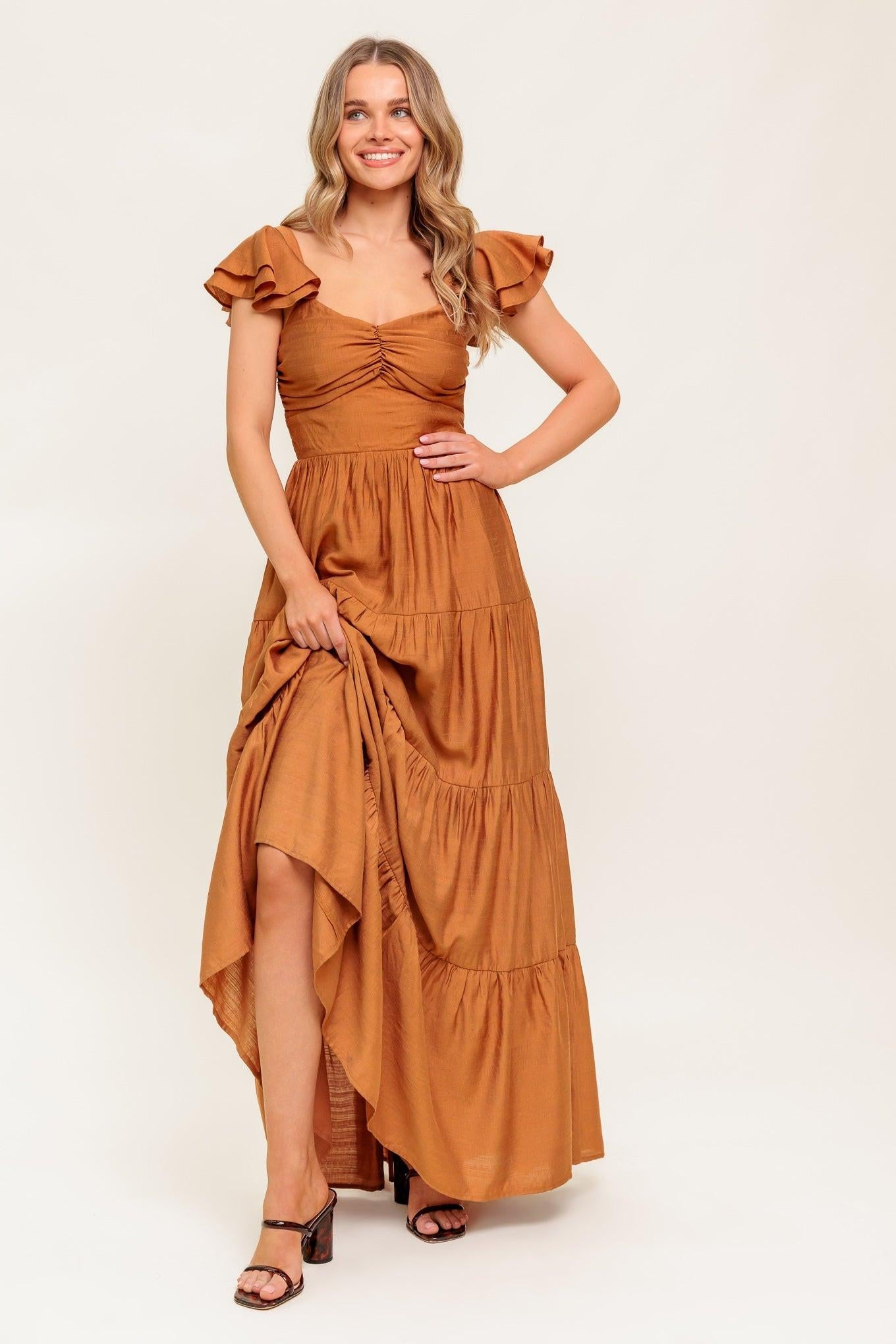 Summer Milk Rust Woven Maxi Dress, view 2 — Soul Flow Apparel