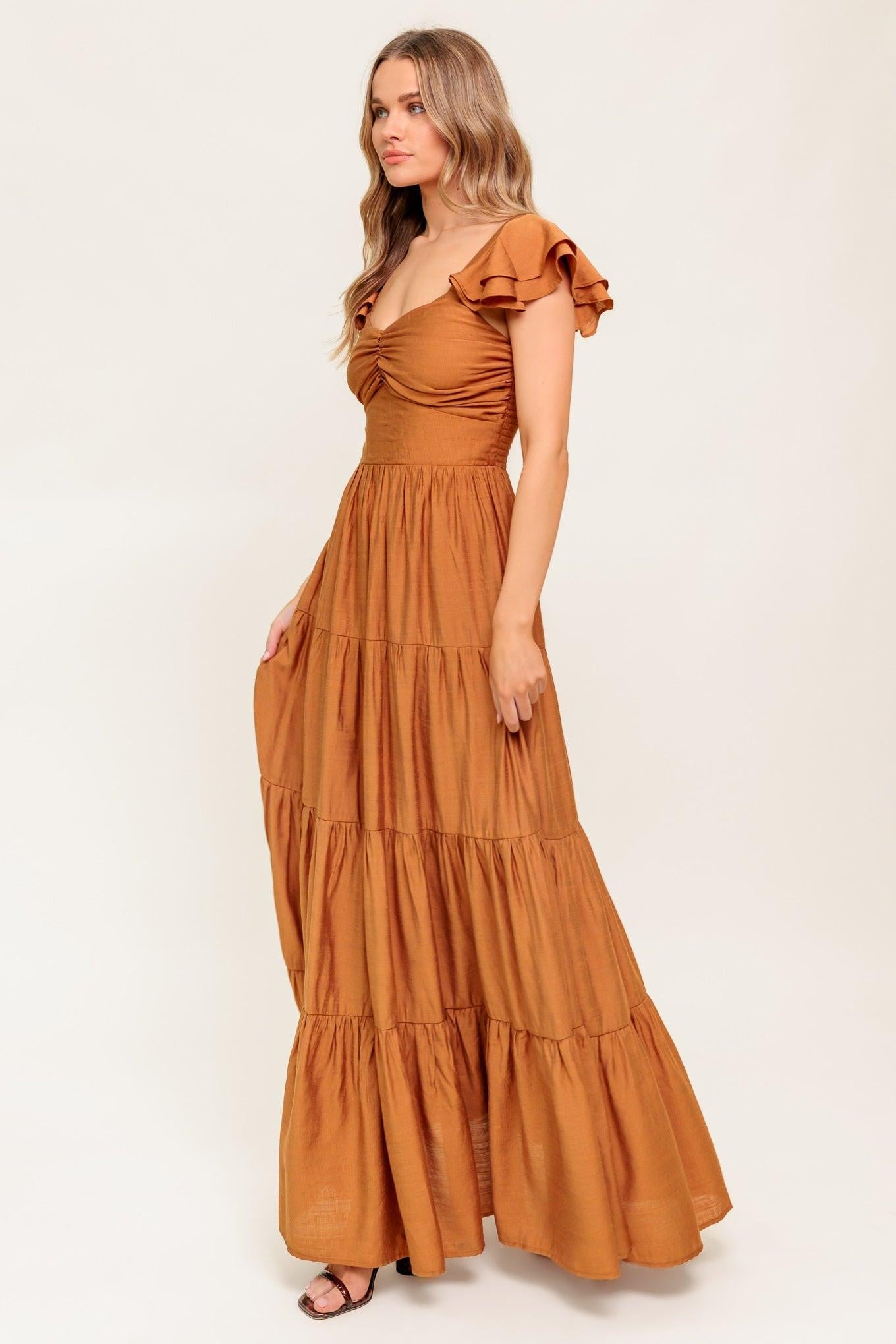 Summer Milk Rust Woven Maxi Dress, view 4 — Soul Flow Apparel