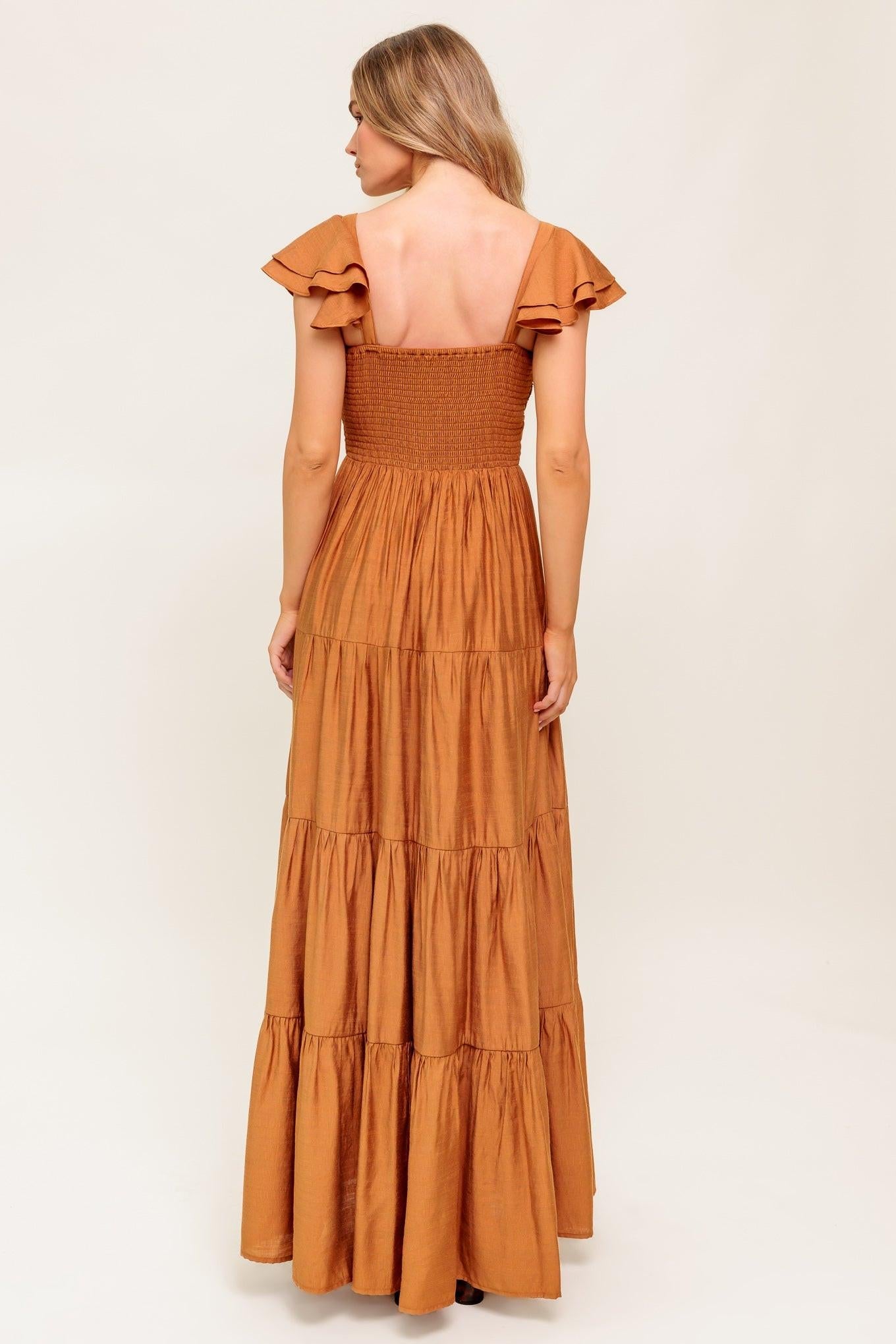 Summer Milk Rust Woven Maxi Dress, view 5 — Soul Flow Apparel