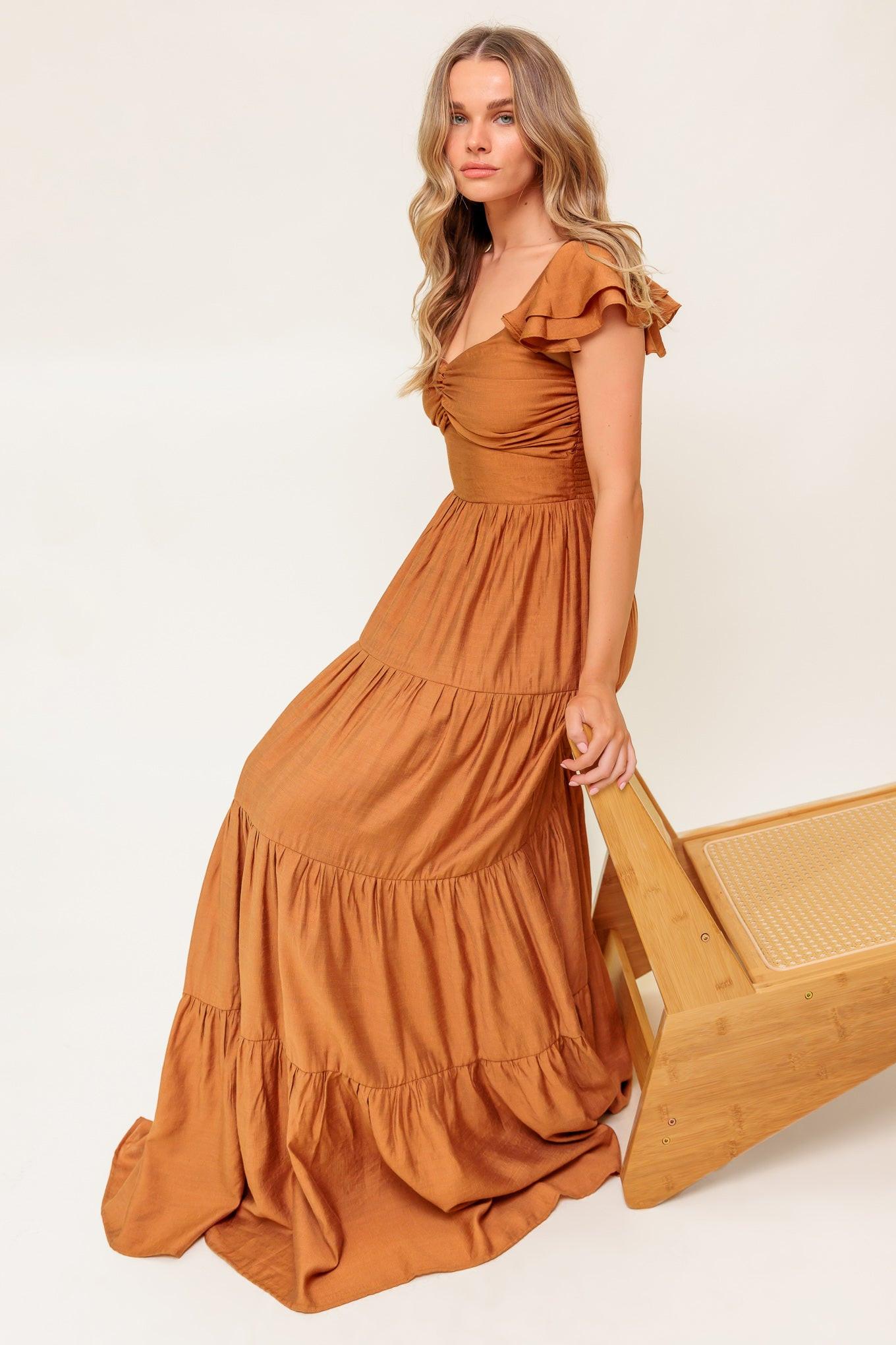 Summer Milk Rust Woven Maxi Dress, view 6 — Soul Flow Apparel