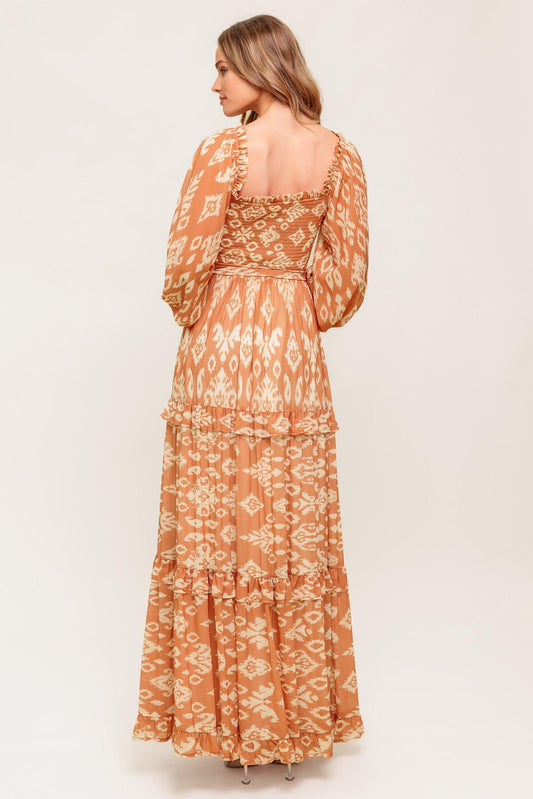 Cosmopolitan Elegance Woven Maxi Dress in brown ivory, view 5 — Soul Flow Apparel