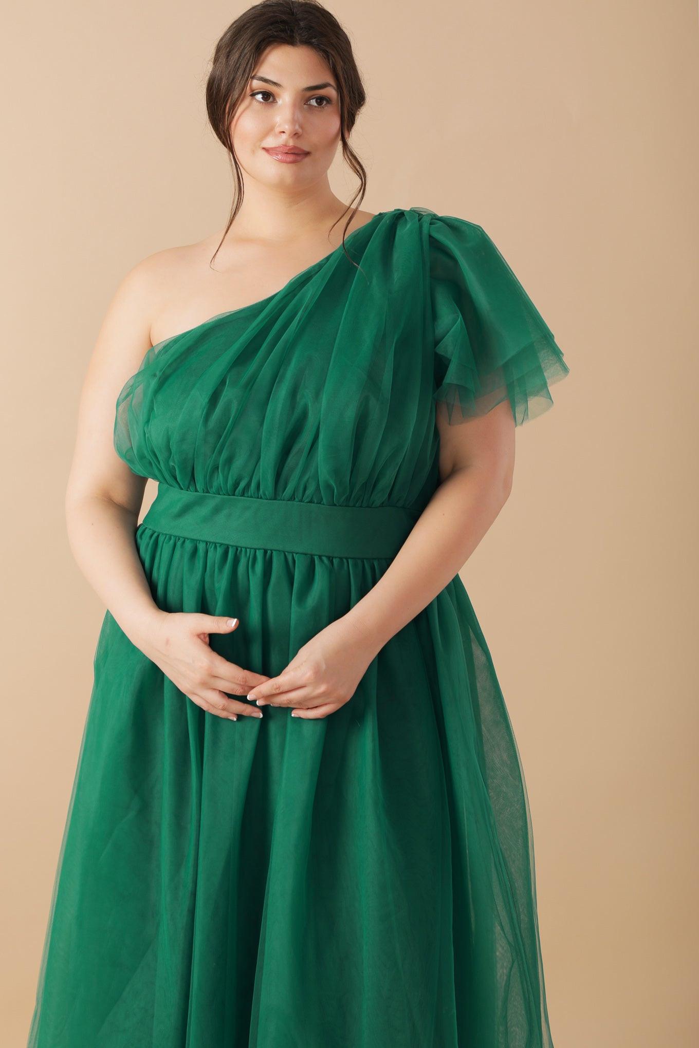 Lively Charm Tulle Midi Dress One Shoulder Silhouette With Layered Sleeve