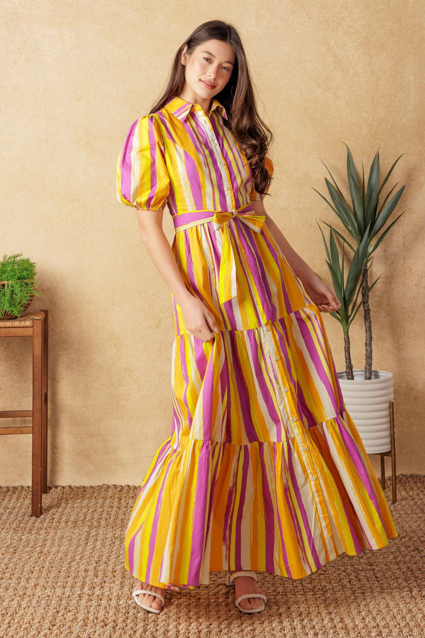 Soiree Sweetness Poplin Maxi Dress in magentaorange, view 2 — Soul Flow Apparel