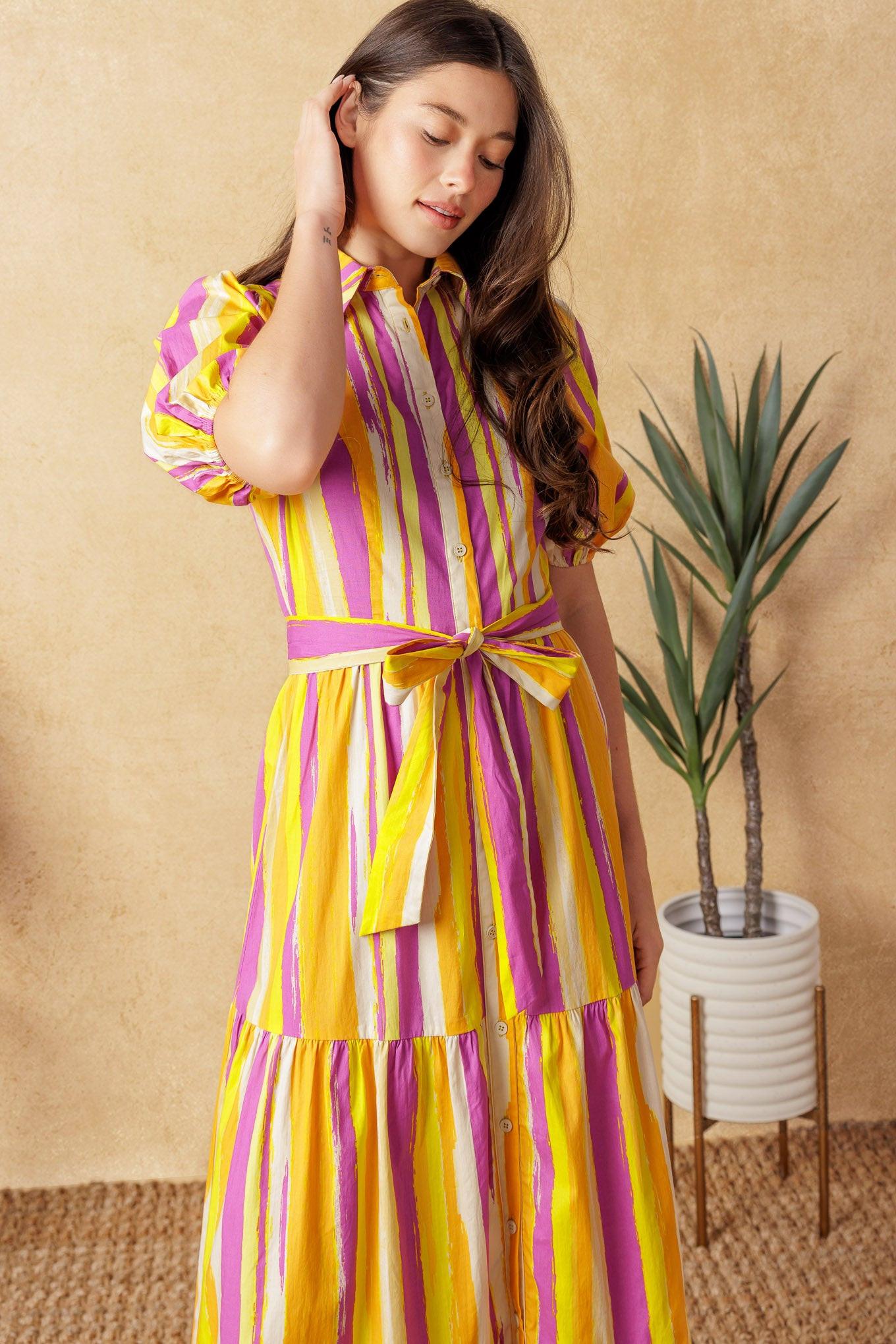 Soiree Sweetness Poplin Maxi Dress in magentaorange, view 3 — Soul Flow Apparel