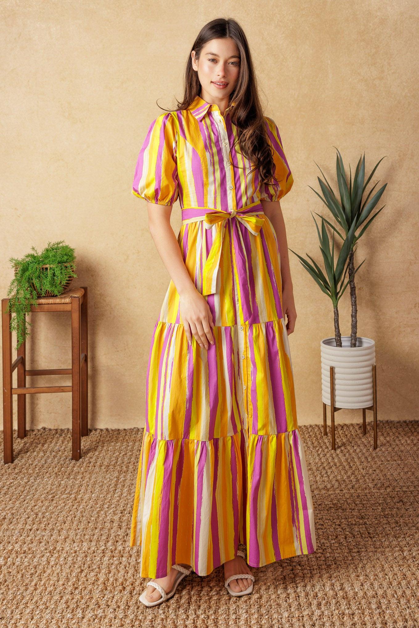 Soiree Sweetness Poplin Maxi Dress in magentaorange, view 4 — Soul Flow Apparel