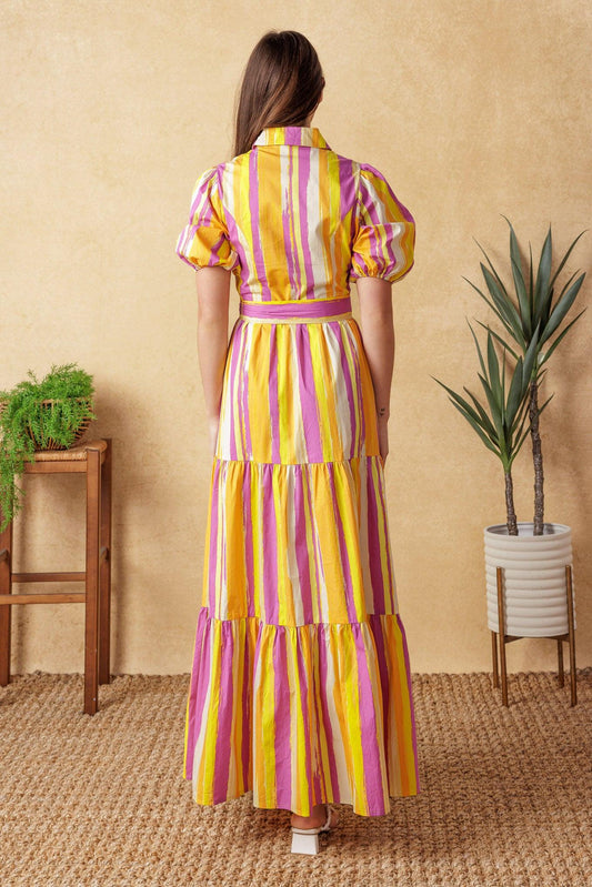 Soiree Sweetness Poplin Maxi Dress in magentaorange, view 8 — Soul Flow Apparel