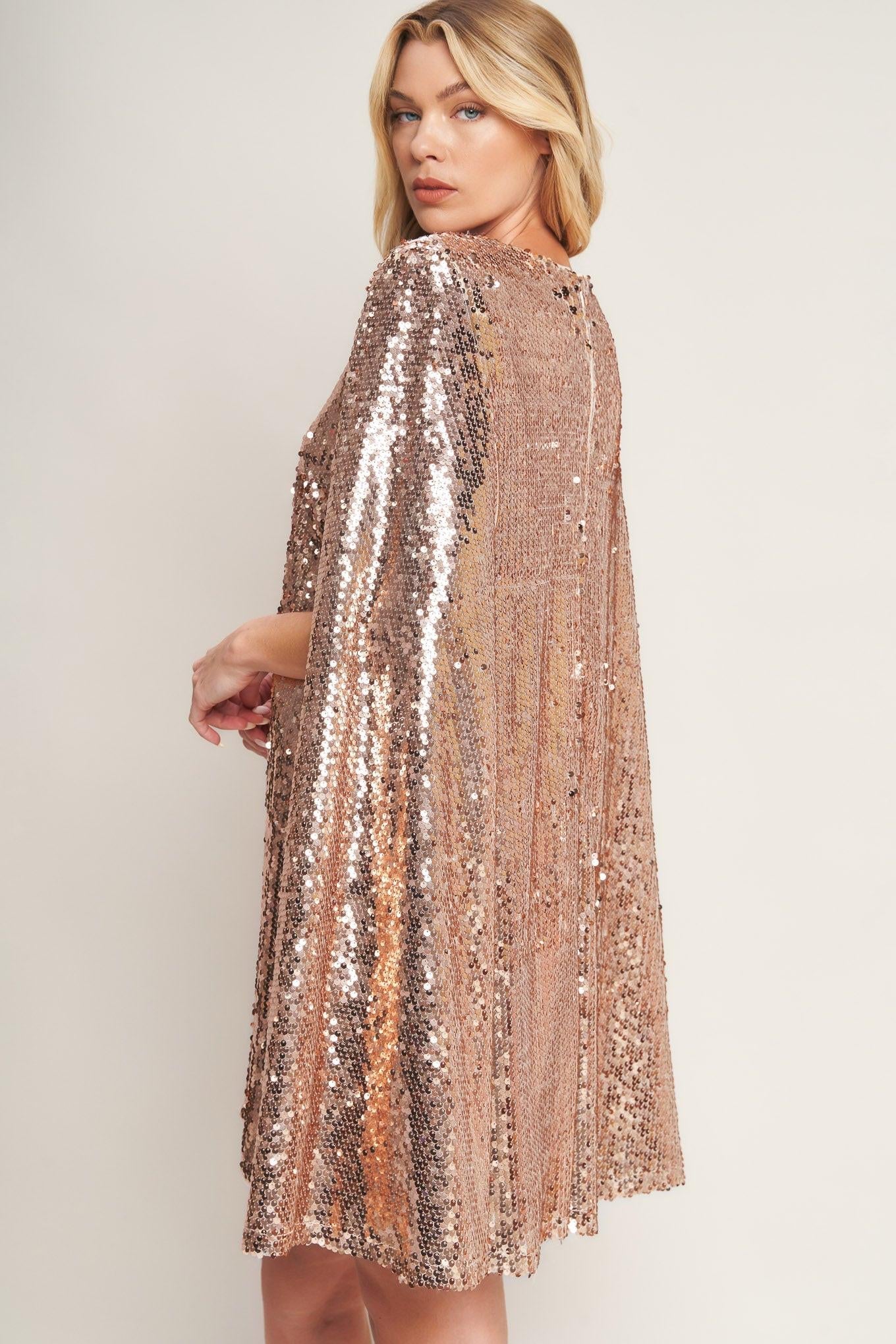 Special Treatment Sequin Mini Dress in rose gold, view 6 — Soul Flow Apparel