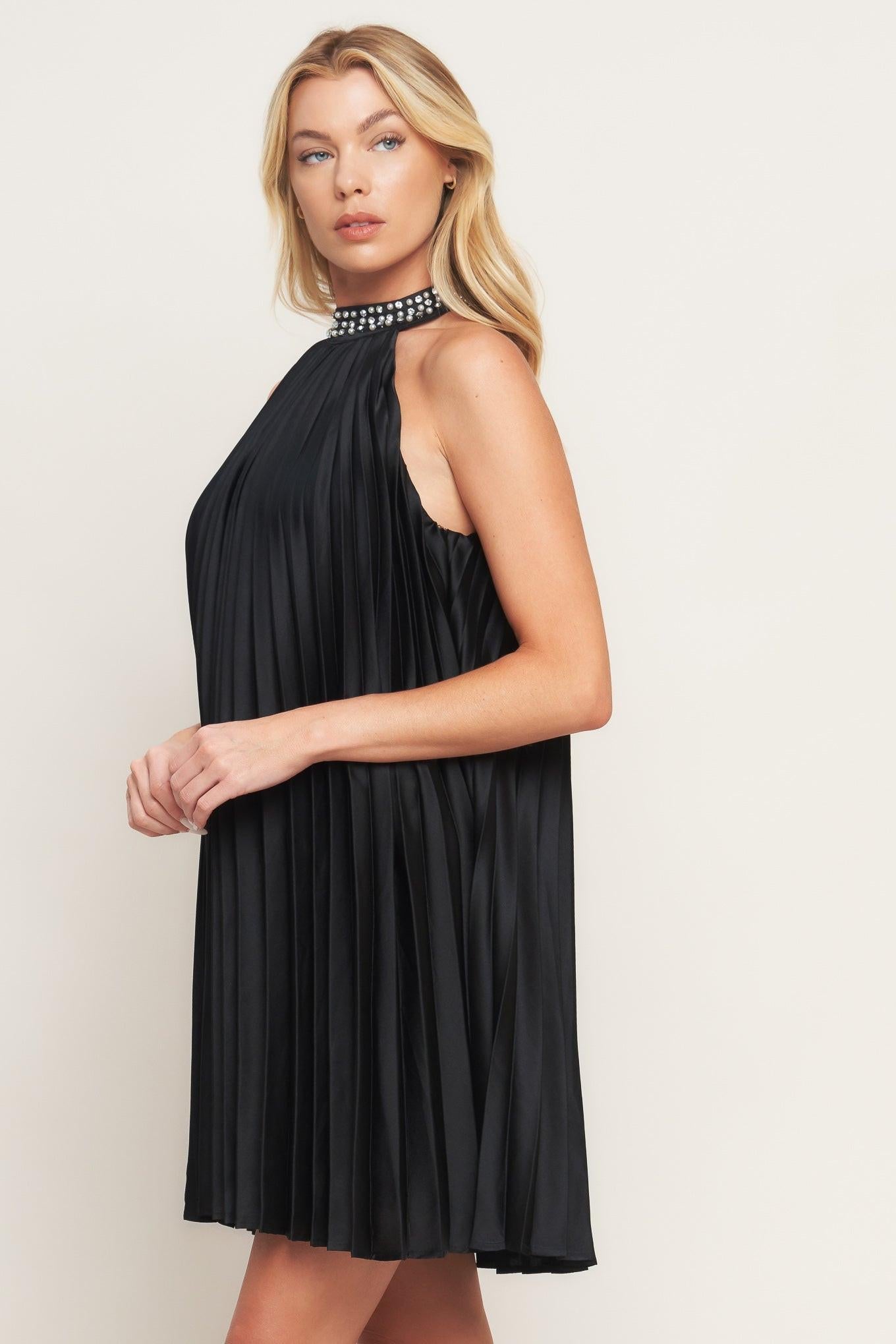 Fiesta Friday Woven Mini Dress in black, view 3 — Soul Flow Apparel