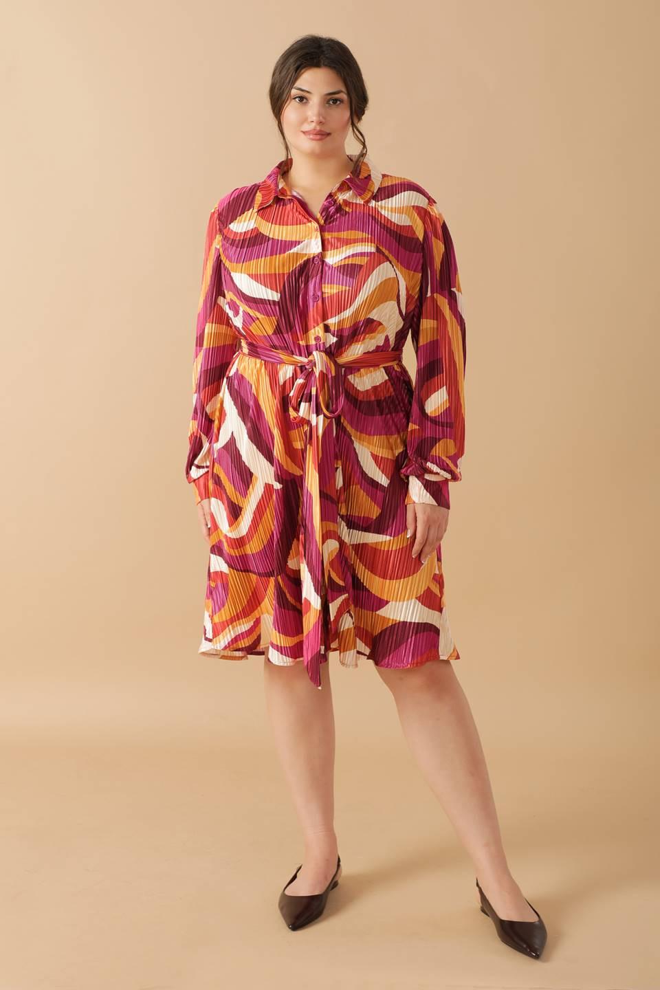 Get on Board Woven Plisse Mini Dress in magentamustard, view 1 — Soul Flow Apparel