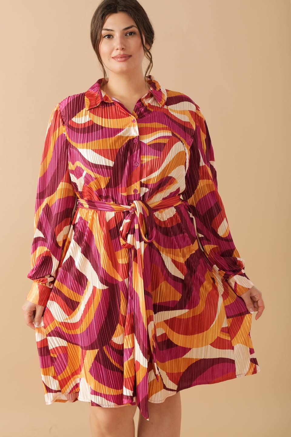 Get on Board Woven Plisse Mini Dress in magentamustard, view 2 — Soul Flow Apparel