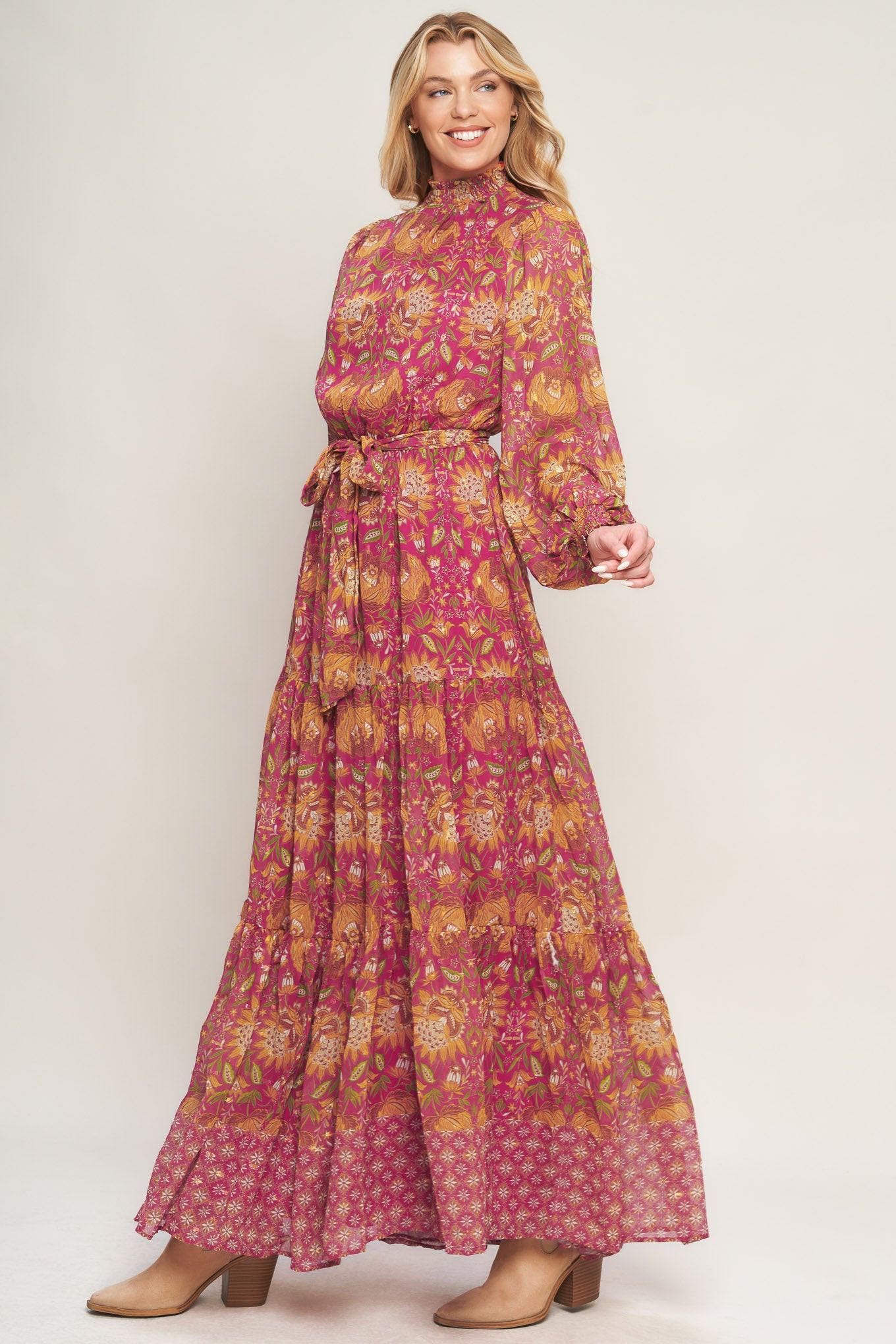 You Enchant Me Woven Maxi Dress in berry, view 3 — Soul Flow Apparel