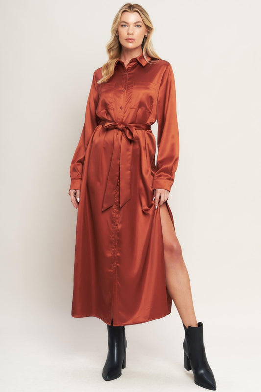 It's Your Place Woven Midi Dress in rust, view 1 — Soul Flow Apparel