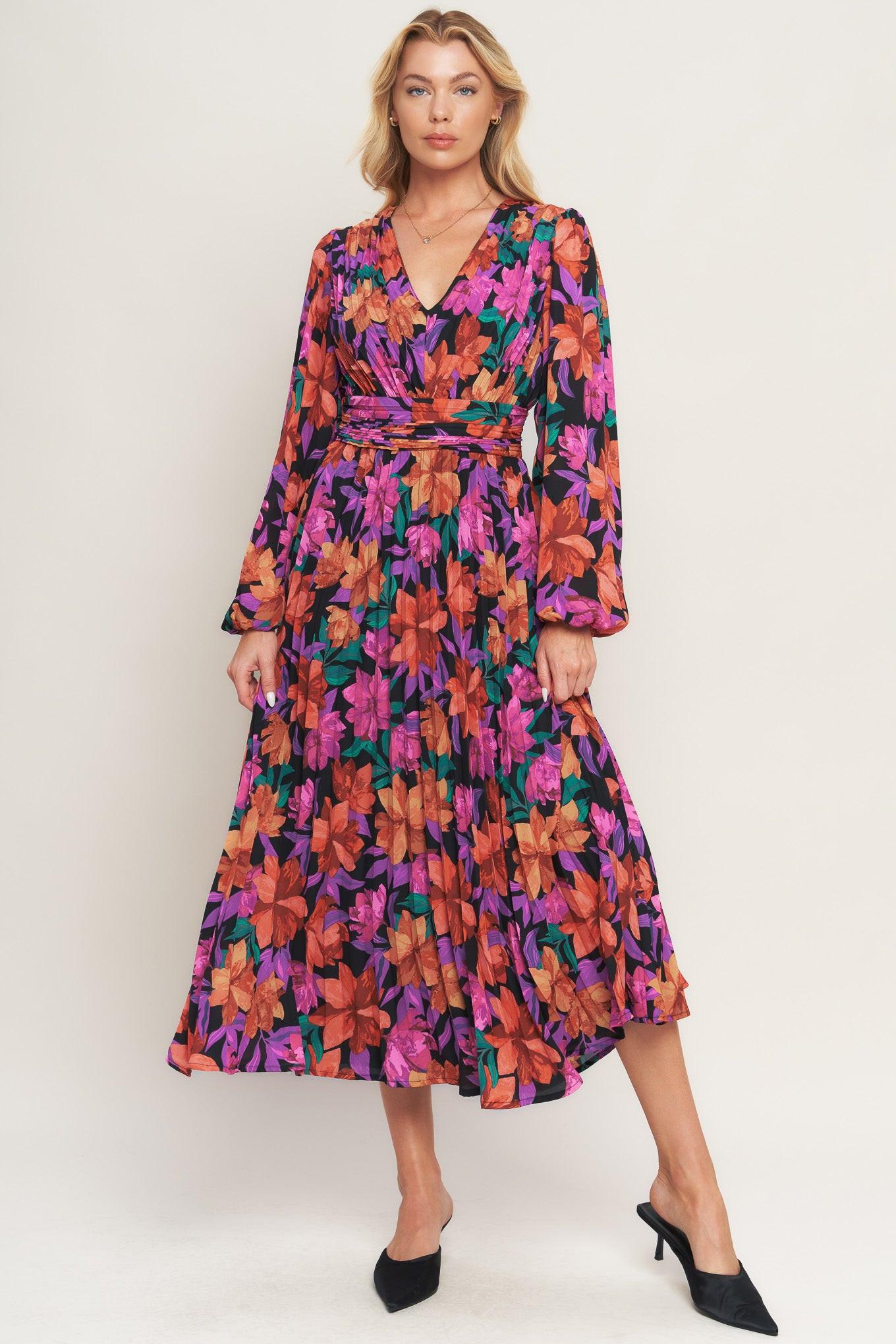 Our Beautiful Love Woven Midi Dress in black red, view 1 — Soul Flow Apparel
