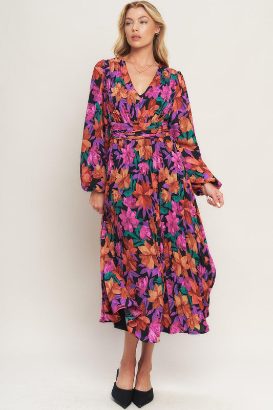 Our Beautiful Love Woven Midi Dress in black red, view 2 — Soul Flow Apparel